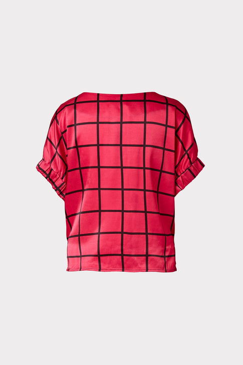 Julie Windowpane Print Top Pomegranate/Black Image 4 of 4