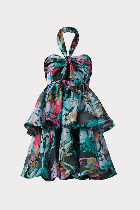 Louisa Neon Floral Silk Orgnza Dress 0