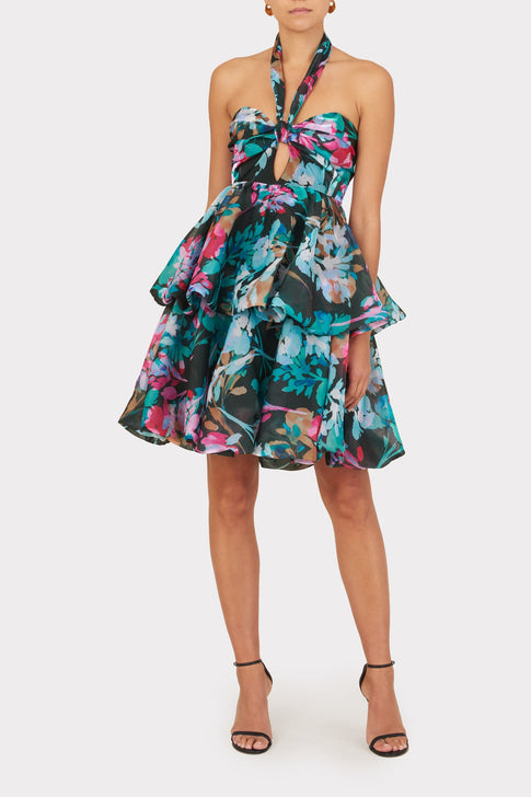 Louisa Neon Floral Silk Orgnza Dress 1