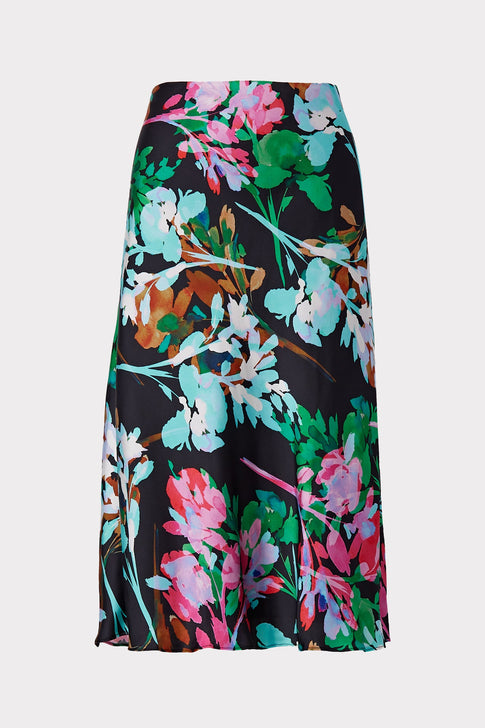 Neon Floral Silk Bias Skirt 0