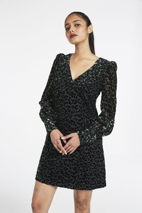 Lylah Blouson Sleeve Velvet Leopard Dress 0