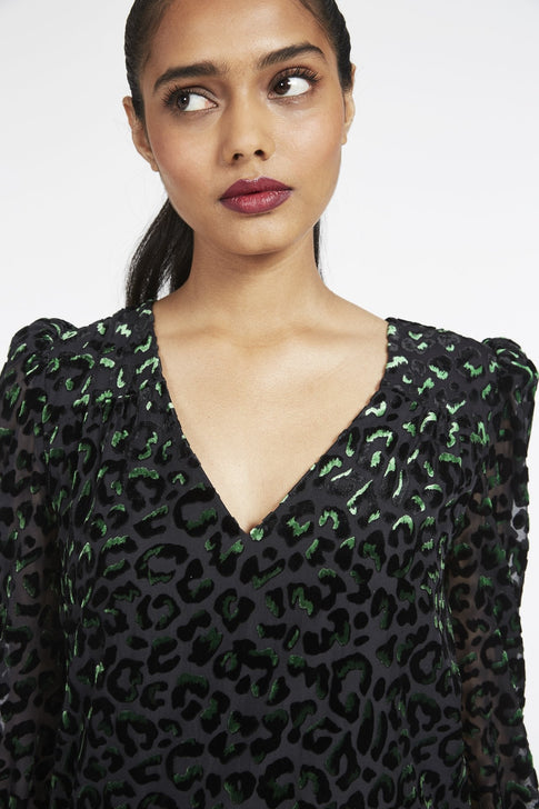 Lylah Blouson Sleeve Velvet Leopard Dress 2