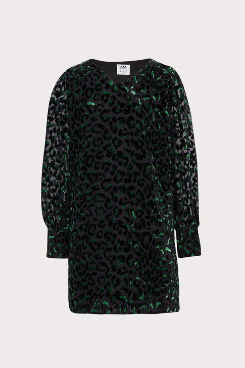 Mini Lylah Velvet Leopard Burnout Dress Black/Green Image 1 of 2