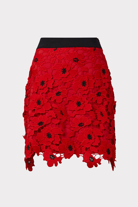 3D Poppy Floral Lace Modern Mini Skirt 0