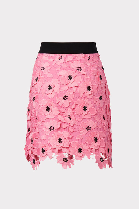 3D Poppy Floral Lace Modern Mini Skirt 0