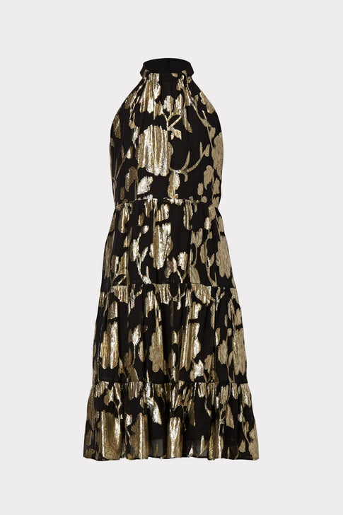 Milly Minis Metallic Floral Halter Dress 0