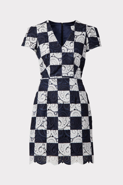 Atalie Checkerboard Embroidered Dress 0