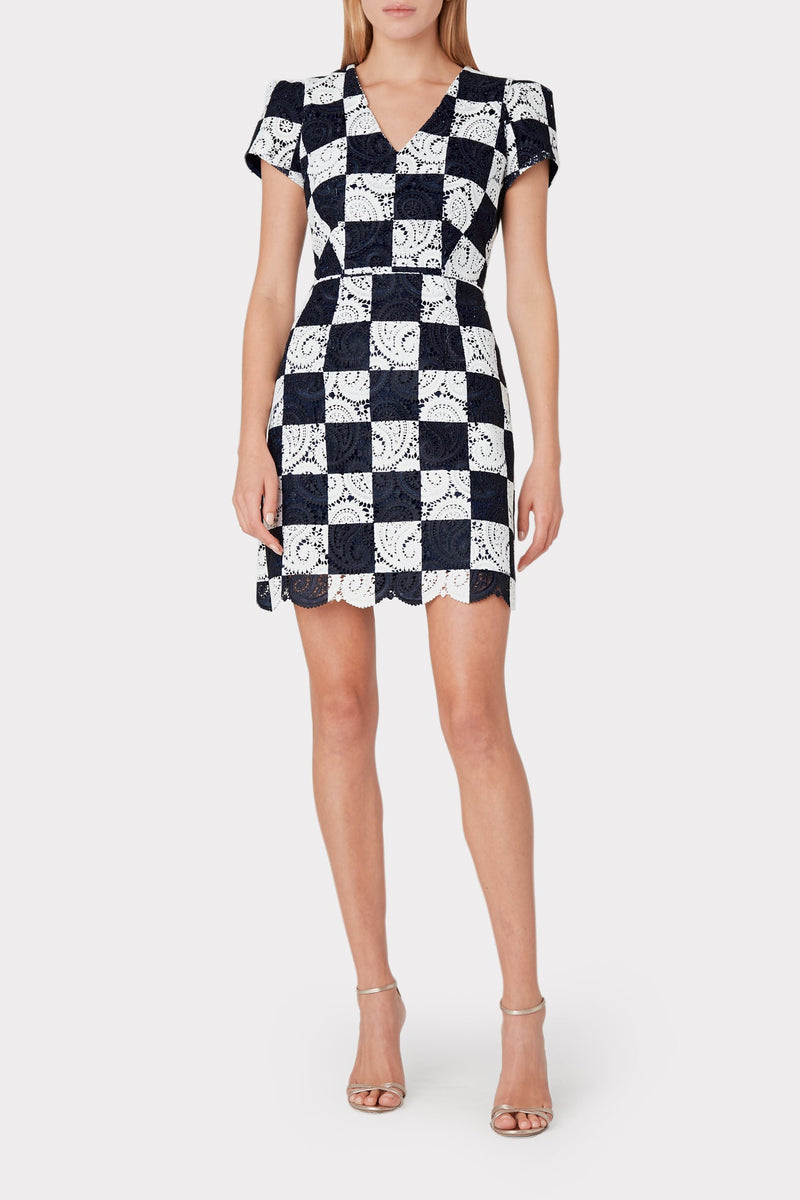 Atalie Checkerboard Embroidered Dress