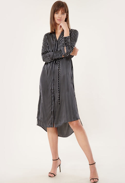 Striped Charmeuse Button-Up Dress 0