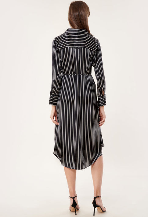 Striped Charmeuse Button-Up Dress 1