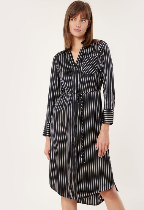 Striped Charmeuse Button-Up Dress 2