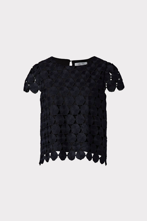 Oversized Dot Embroidered Baby Tee Navy Image 1 of 4