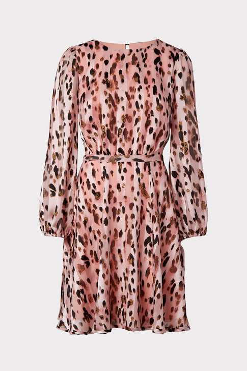 Pink Metallic Leopard Stripe Burnout Dress 0