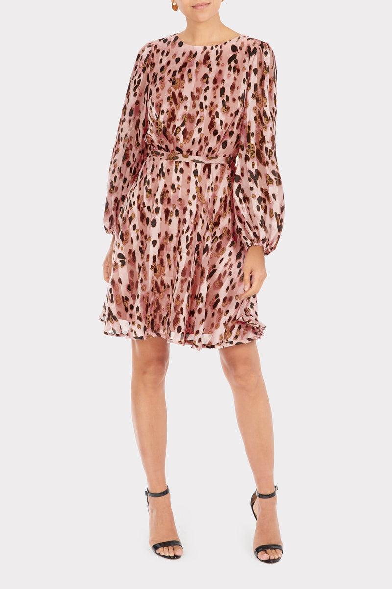 Pink Metallic Leopard Stripe Burnout Dress