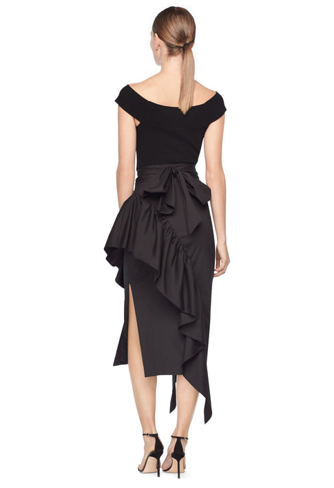 Cotton Stretch Poplin Cascade Tie Skirt BLACK Image 2 of 2