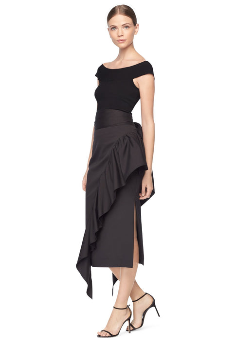 Cotton Stretch Poplin Cascade Tie Skirt BLACK Image 1 of 2