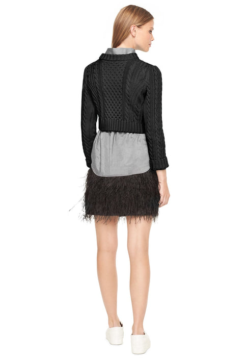 Cropped Aran Stitch Sweater BLACK Image 3 of 3