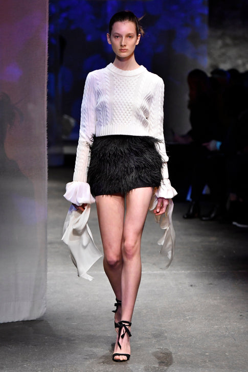 Cropped Aran Stitch Sweater WHITE Image 3 of 4