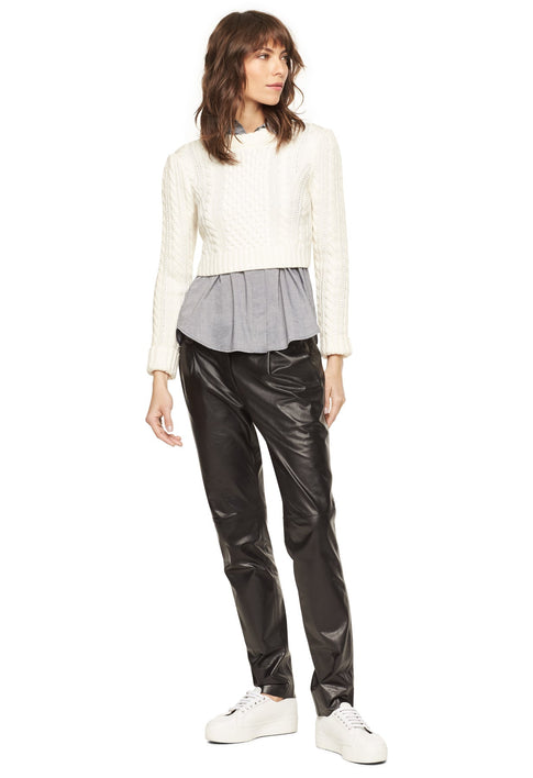 Cropped Aran Stitch Sweater WHITE Image 2 of 4