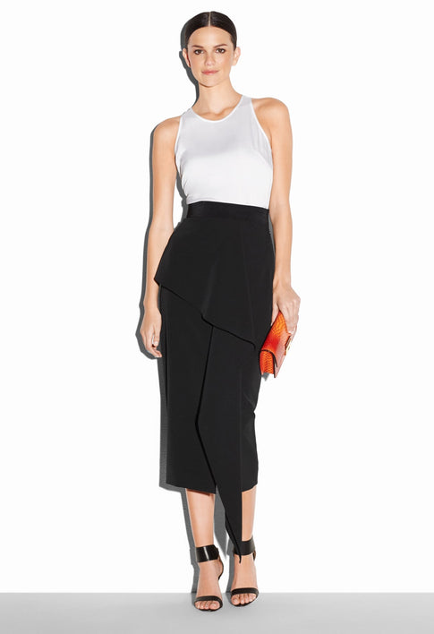 Italian Cady Stretch Cascade Midi Skirt BLACK Image 1 of 2