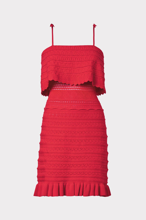 Ruffle Yoke Pointelle Mini Dress Coral Image 9 of 12