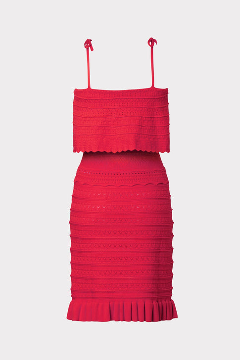 Ruffle Yoke Pointelle Mini Dress Coral Image 12 of 12