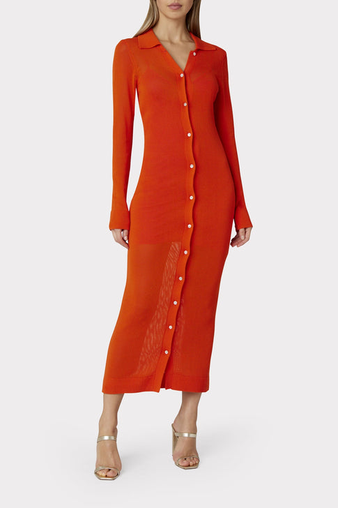 Maxi Polo Cardigan Dress Coral Image 2 of 4