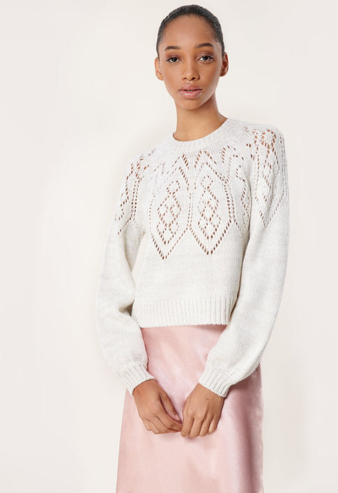 Faire Isle Pointelle Sweater White/Silver Image 1 of 2