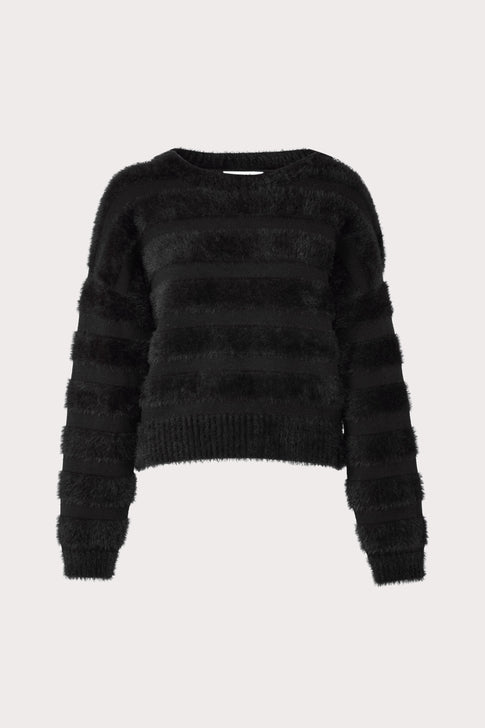 Fuzzy Stripe Knit Top Black Image 1 of 4