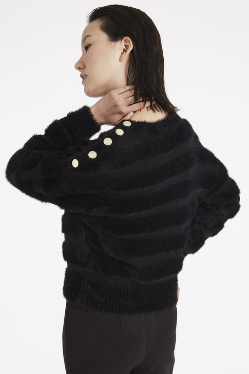Fuzzy Stripe Knit Top Black Image 2 of 4