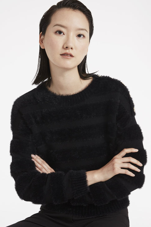 Fuzzy Stripe Knit Top Black Image 3 of 4
