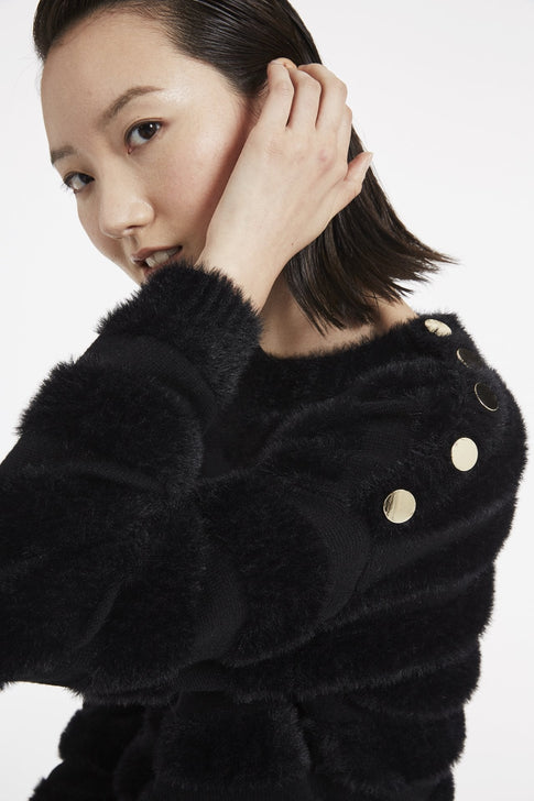 Fuzzy Stripe Knit Top Black Image 4 of 4