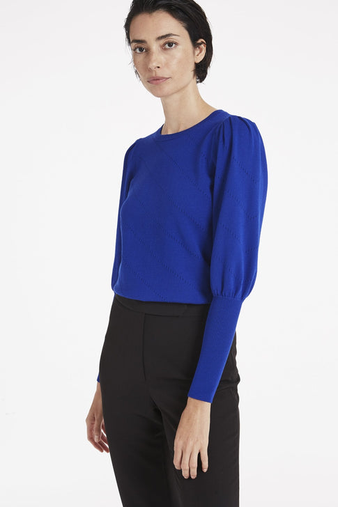 Diagonal Pointelle Poof Sleeve Top 2