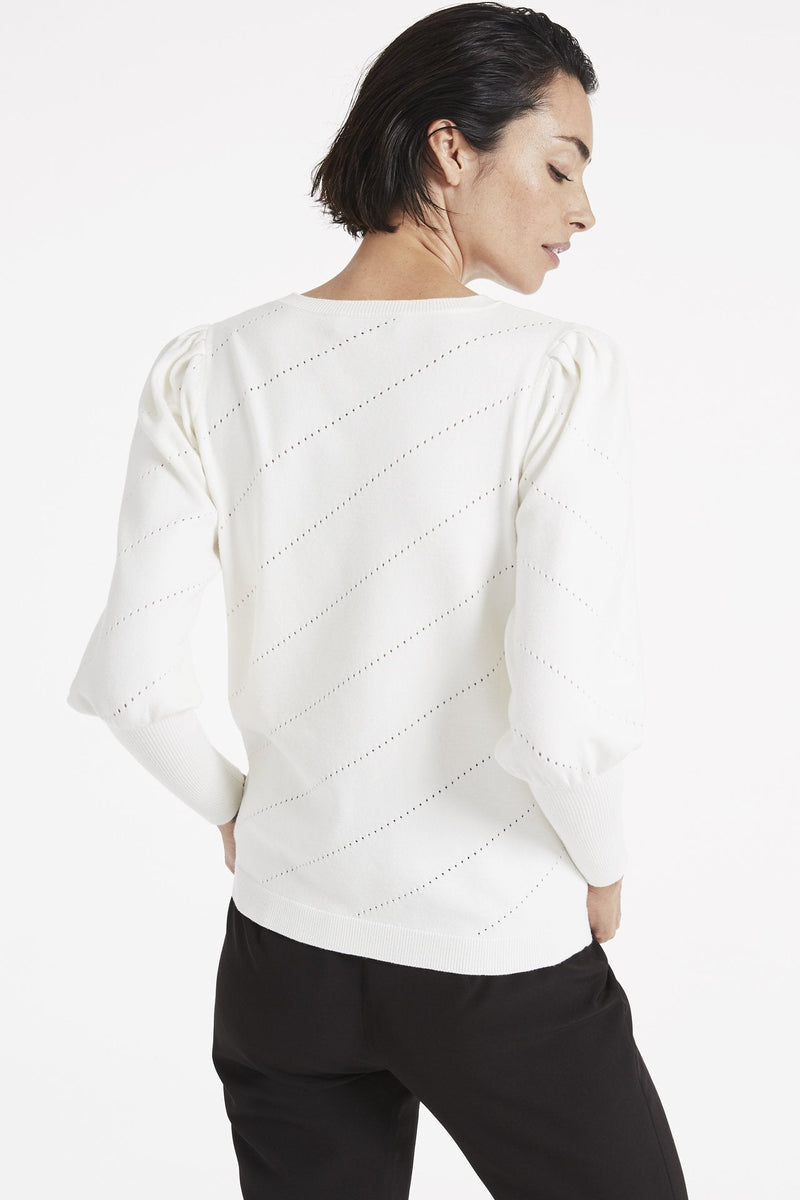 Diagonal Pointelle Poof Sleeve Top