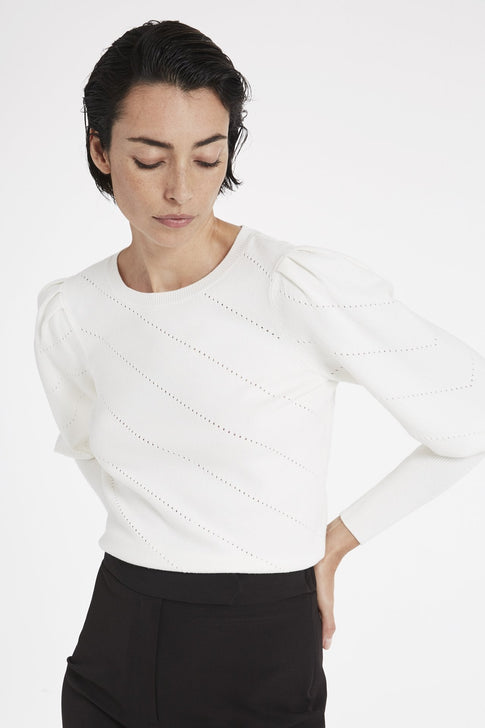 Diagonal Pointelle Poof Sleeve Top 4