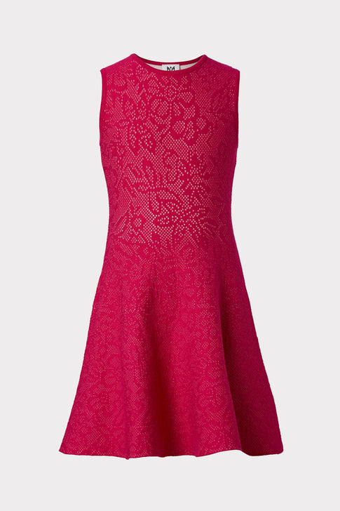 Milly Minis Floral Pointelle Flare Dress Raspberry/White Image 1 of 2