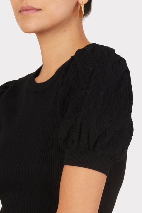 Pointelle Poof Sleeve Ribbed Top 2