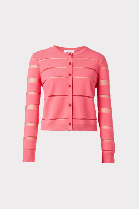 Sheer Stripe Cardigan Watermelon/Coral Image 1 of 8