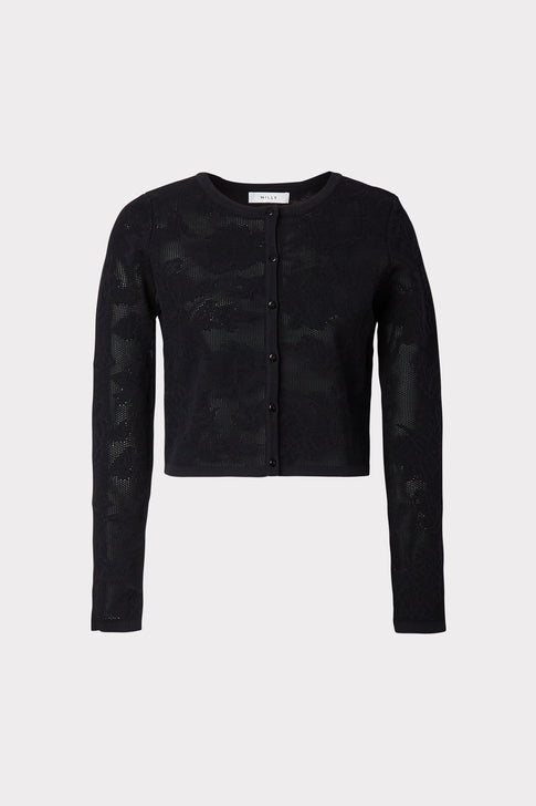 Floral Mesh Cardigan Black Image 1 of 4