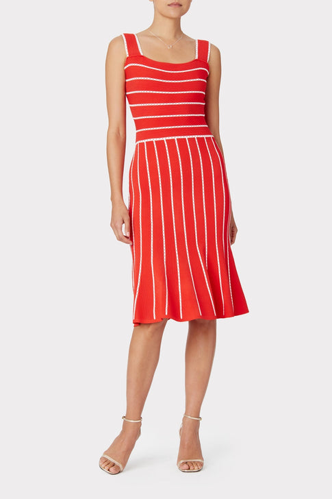 Bicolor Stripe Fit & Flounce Dress White/Beach Blue Image 5 of 6