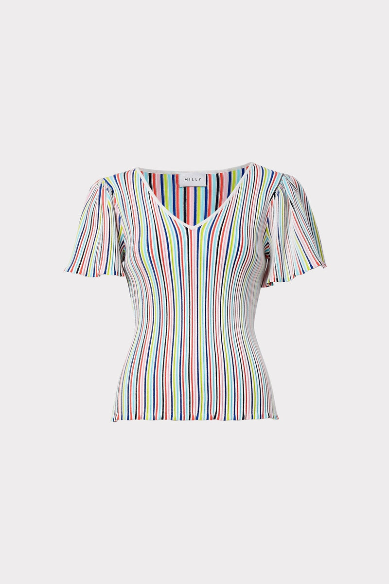 Striped Flutter Sleeve Top