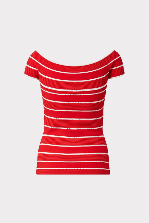 Bicolor Stripe Top Summer Coral/White Image 8 of 8