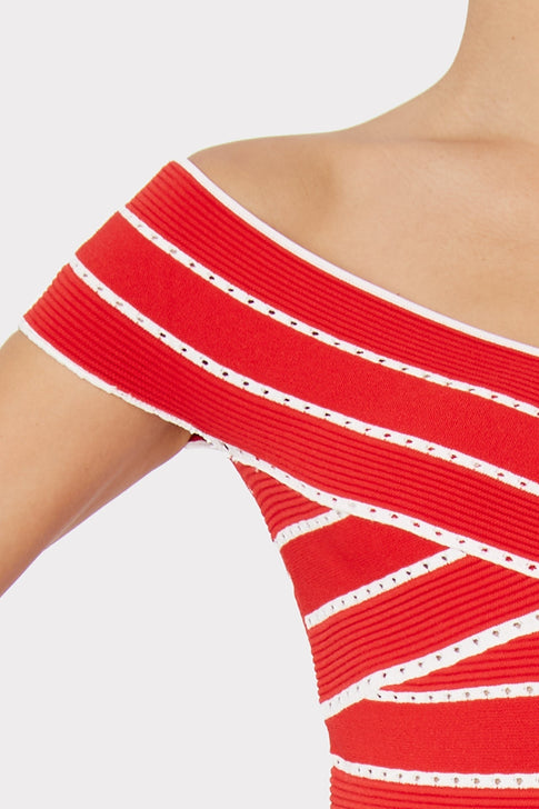 Bicolor Stripe Top Summer Coral/White Image 7 of 8
