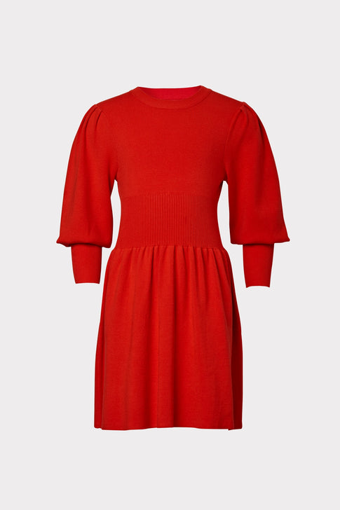 Milly Minis Poof Sleeve Fit & Flare Dress Flame Image 1 of 2