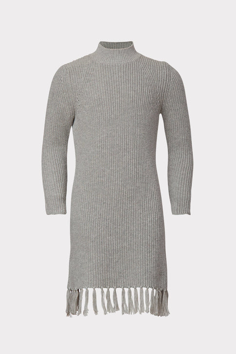 Milly Minis Fringe Mock Neck Shell Dress Heather Grey Image 1 of 2