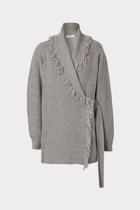 Shawl Collar Fringe Sweater 0