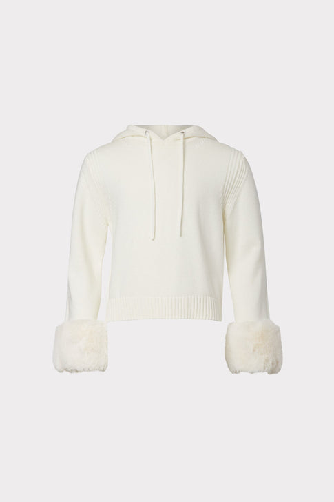 Milly Minis Fur Trim Hoodie Ecru Image 1 of 2