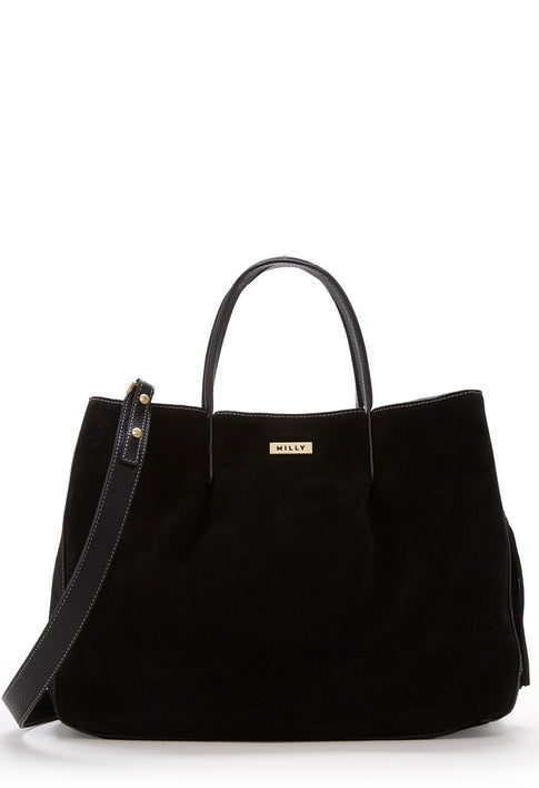 Astor Ruffle Suede Pinched Tote Black Image 1 of 3
