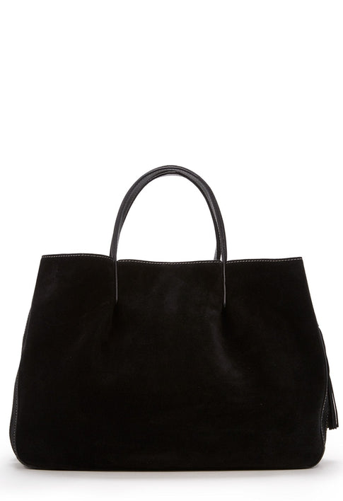 Astor Ruffle Suede Pinched Tote Black Image 2 of 3