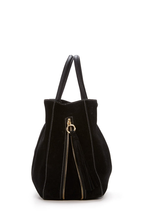 Astor Ruffle Suede Pinched Tote Black Image 3 of 3